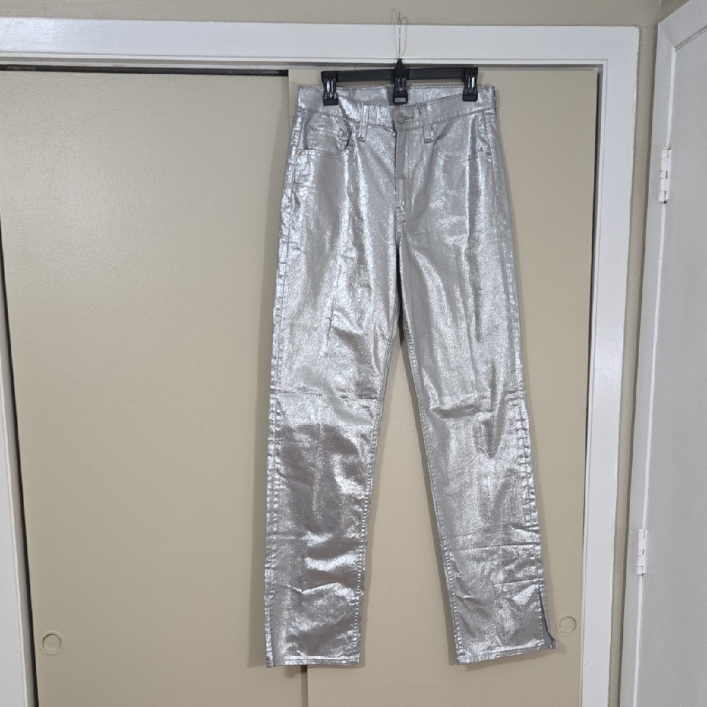 GAP Metallic Silver 90s Mid Rise Jeans Pants Size 28/6 Tall - Picture 1 of 9